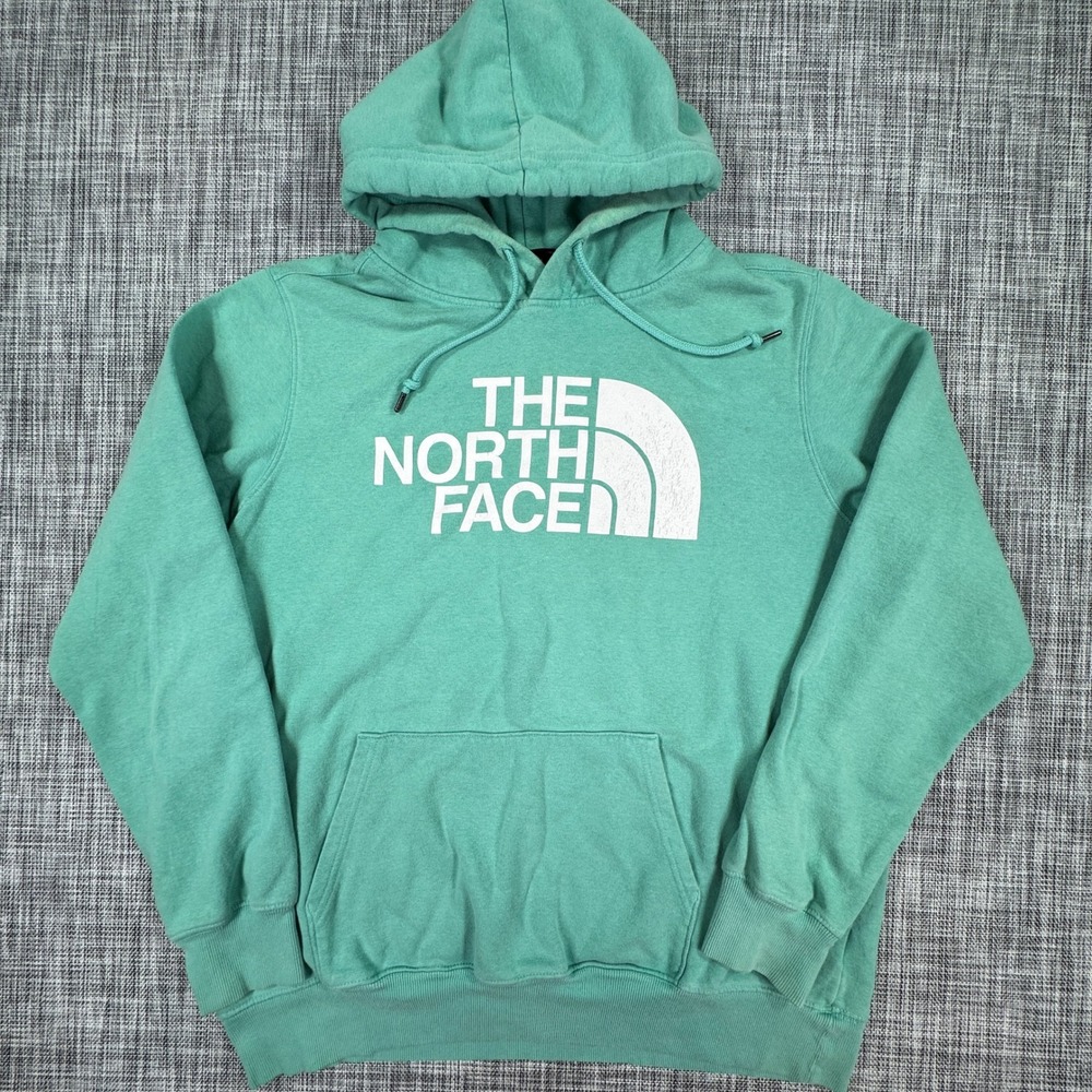 The North Face Mens XL Half Dome Logo Hoodie Green Cotton Blend Fleece Pullover